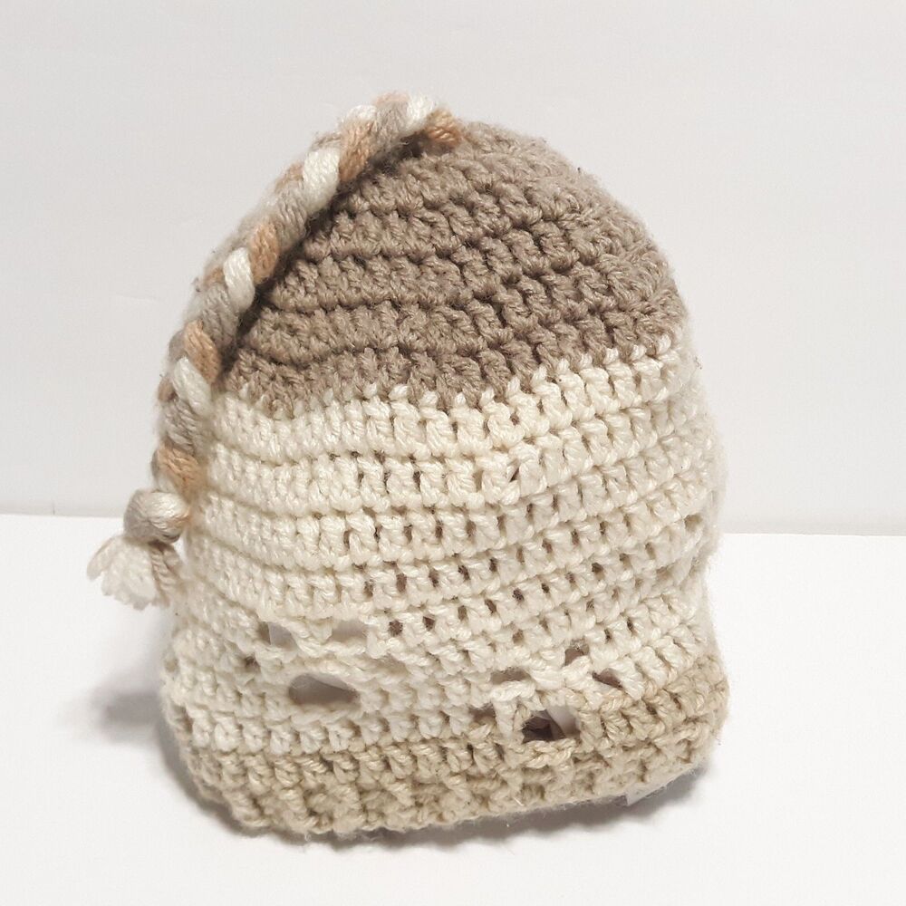 Womens Handmade Crochet Beanie Winter Hat White Cream Tan Ivory